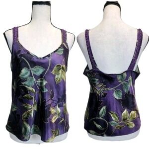 Tank Top Cami Satin Crochet Sz M Purple Forest Fairy Y2k Floral Whimsigoth 3133